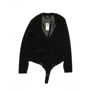 Nina Parker Women Plus Size Black Long Sleeve Bodysuit Mesh Size 2X Snap Button
